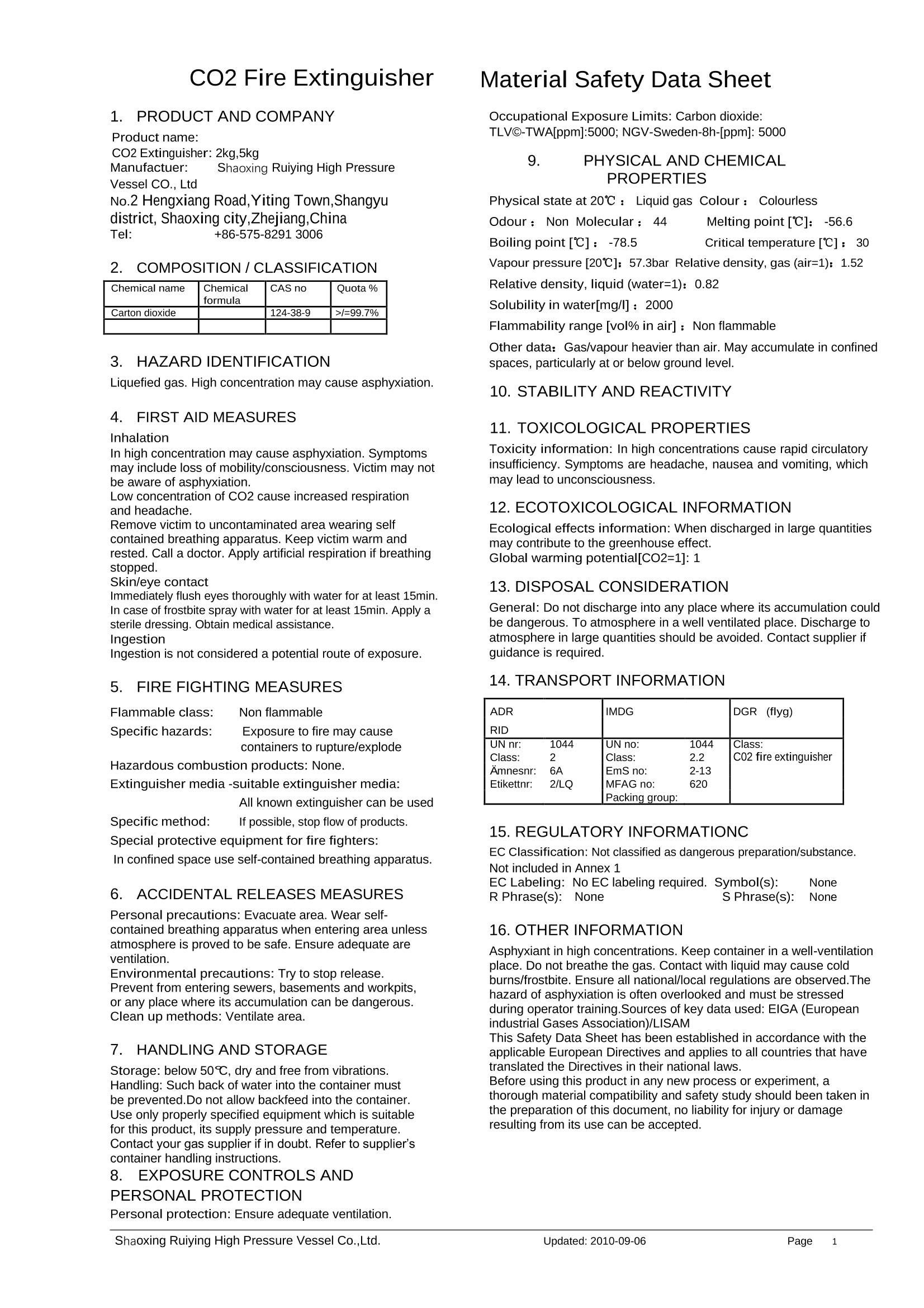 2kg&5kg-Ruiying CO2-Feuerlöscher SDB-2kg,5kg