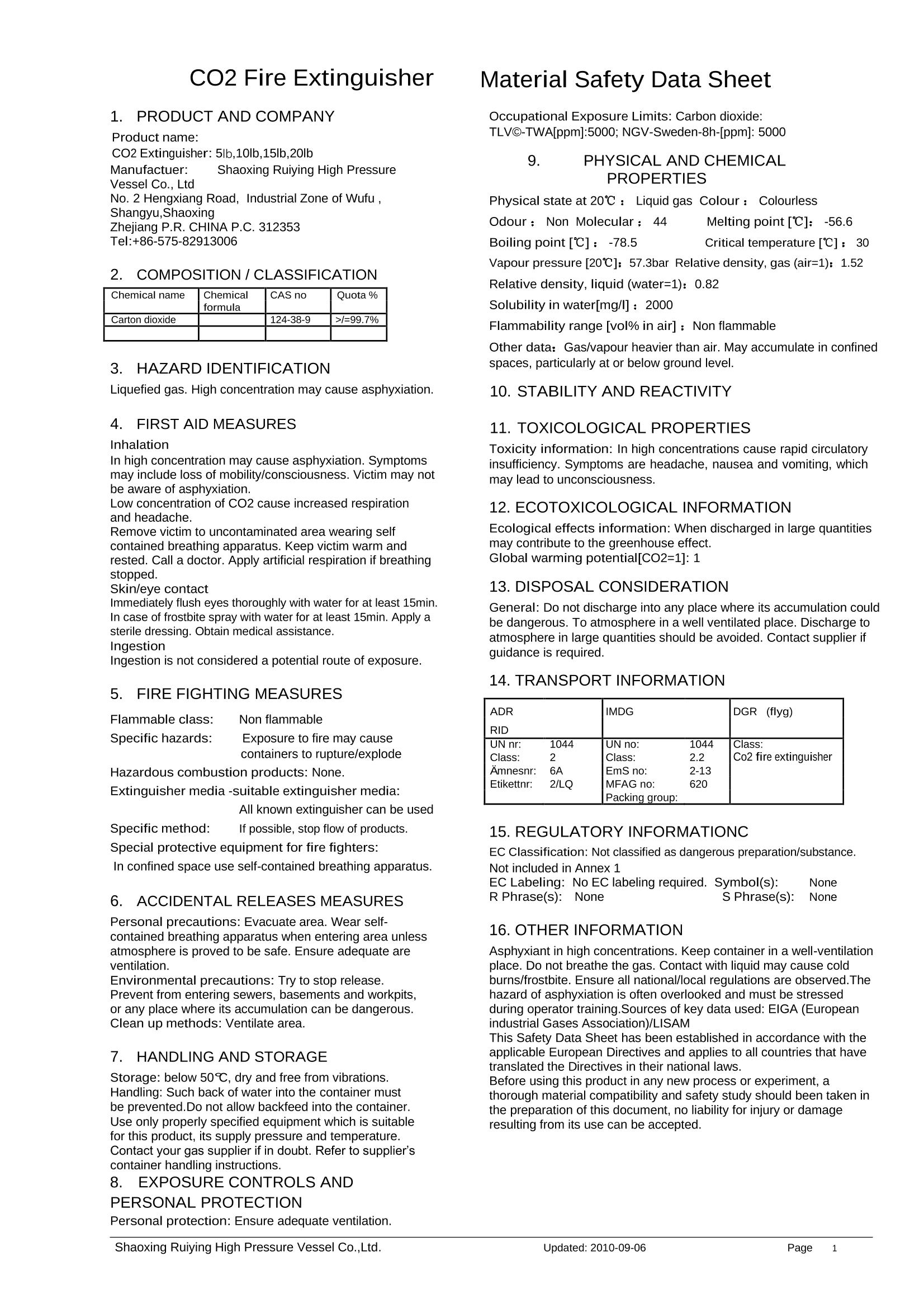 5-20lb-CO2-Feuerlöscher SDB